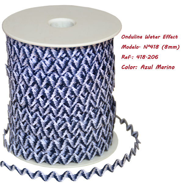 Ric Rac ribbon Watereffects 8mm (50 m), Navy Blue